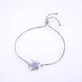 Adjustable silver box chain bracelet with purple opal angelfish charm for women - Tropical Fish / White Gold / Pink