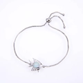 Adjustable S925 silver tropical fish bracelet with white opal stone and box chain - Tropical Fish / Platinum/White