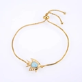 Adjustable gold bracelet featuring blue opal tropical fish pendant and box chain - Tropical Fish / Gold/White