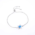 Adjustable silver sea turtle bracelet with blue opal stone and zircon accents - Blue Single Turtle / White Gold