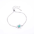 Adjustable silver sea turtle bracelet featuring blue-green opal and sparkling zircons - Green Single Turtle / White Gold