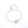 Silver adjustable turtle bracelet with pink opal and zircon in a sliding box chain design - Pink Single Turtle / White Gold