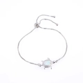 Adjustable silver turtle bracelet with sparkling white opal and zircon accents - White Single Turtle / White Gold