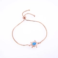 Rose gold adjustable turtle bracelet featuring blue opal and sparkling zircon stones - Blue Sea Turtle / Rose Gold