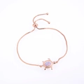 Adjustable rose gold box chain bracelet featuring a sea turtle opal charm and zircon pavé - Pink Turtle / Rose Gold