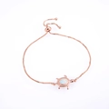 Rose gold adjustable slider bracelet featuring a sea turtle opal gemstone pendant - White Sea Turtle / Rose Gold