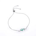 Silver seahorse bracelet with blue opal inlay and adjustable slider box chain - White Gold Green Double Seahorse Artificial Opal