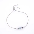 Adjustable silver box chain bracelet featuring a seahorse charm with opal and zircon - White Gold White Double Seahorse Artificial Opal