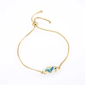 Adjustable golden box chain bracelet featuring a blue opal seahorse pendant with crystals - Gold Blue Double Seahorse Artificial Opal
