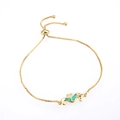 Adjustable gold seahorse bracelet with teal opal stones and cubic zirconia stones - Gold Green Double Seahorse Artificial Opal