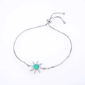 Adjustable sun-shaped opal bracelet with blue zircon stones on a silver box chain - Silver Tone Green Sun/Starfish Opal