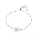 Adjustable silver sun charm bracelet with iridescent opal and sparkling cubic zirconia - Silver Tone White Sun/Starfish Opal