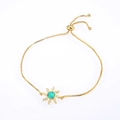 Adjustable gold sun pendant bracelet with blue opal stone and box chain detail - Gold Tone Green Sun/Starfish Opal