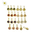 Colorful zircon round pendants in gold plated copper frames for DIY jewelry making - Random Mixed Colors