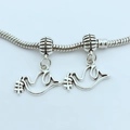 Silver snake chain bracelet with two dove bird charms holding olive branches - Peace Dove Shape (Pendant-54)