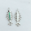 Silver-plated fishbone opal pendant connector for DIY jewelry making and necklaces - Platinum + Green Opal (Connector Only)