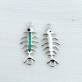 Macro detail of fishbone pendants with green opal inlay and polished silver finish - Platinum + Blue Opal (Connector Only)