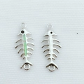Macro view of fishbone pendant jewelry connectors with synthetic opal inlay and silver finish - Platinum + Pink Opal (Connector Only)