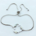 Adjustable silver box chain bracelet with opal heart dolphin pendant for women - White Opal Platinum Plated