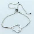 Adjustable sterling silver dolphin bracelet with pink opal stones and sliding box chain - Pink Opal Platinum Plated