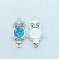 Gold-plated copper owl connector with synthetic opal inlay for DIY jewelry making - Owl Double Hole Connector