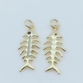 Gold plated fishbone pendant featuring colorful opal inlay and minimalist hollow design - Gold / Pink (Pendant Only)