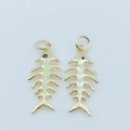 Gold-plated fish bone pendants with colorful opal inlay and black stone eyes on blue background - Gold / White (Pendant Only)