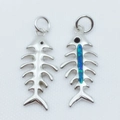 Detail of silver fishbone pendants with turquoise opal inlay for DIY jewelry making - Platinum / Blue (Pendant Only)