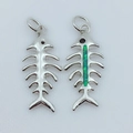 Detail of 18k gold plated fishbone pendants with green opal inlay and silver finish - Platinum / Green (Pendant Only)