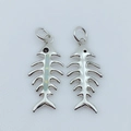 Detail view of gold and silver fishbone pendants with inlaid blue opal for DIY jewelry - Platinum / White (Pendant Only)