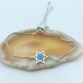 Bracelet ajustable en argent avec pendentif hexagramme et incrustation d'opale bleue - Bracelet Coulissant Pendentif Hexagramme