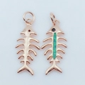 Macro shot of gold plated fishbone pendants with green opal stone and smooth metal finish - Rose Gold / Green (Pendant Only)