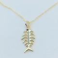Macro detail of gold-plated fishbone pendant featuring vibrant opal inlay and black stone eye - Gold / Pink (With Chain)