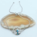 Verstellbares Silberarmband Lebensbaum mit blauem Opal und weißen Zirkonsteinen - Lebensbaum Schiebearmband
