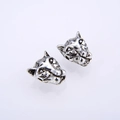 Pair of antique silver tiger head metal beads for DIY jewelry making and bracelet charms - Antique Silver