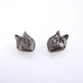 Antique silver wolf head stud earrings with detailed fur texture and vintage finish - Gun Black
