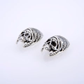 Vintage silver skull chief beads with feather textures for DIY jewelry making - Antique Silver