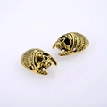 Vintage gold skull Indian chief jewelry beads with tribal headgear and side holes - Antique Gold