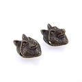Antique bronze wolf head beads for DIY jewelry making with fine texture and side hole - Cyan Bronze