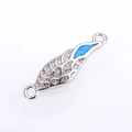 Opal angel wing connector in silver-plated copper with micro-set cubic zirconia stones - Silver Blue Opal