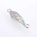 Macro view of opal angel wing connector with micro-set zircons for DIY jewelry - Silver White Opal