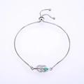 Detail of silver leaf bracelet with micro-pave cubic zirconia and green fire opal - Silver Chain Green Synthetic Opal