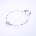 Detail of adjustable silver leaf bracelet with purple opal and micro-set cubic zirconia - Silver Chain Pink Synthetic Opal