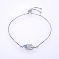 Detail of adjustable leaf bracelet with blue opal stone and micro-pave zircons - Silver Chain Blue Synthetic Opal
