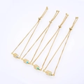 Detailed view of four adjustable gold leaf bracelets with colorful opal and zircon inlay - Gold Chain Mixed Color Synthetic Opal