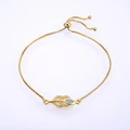 Adjustable gold box chain bracelet with opal leaf charm and micro-set cubic zirconia - Gold Chain Pink Synthetic Opal