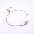 Rose gold leaf bracelet with white opal and cubic zirconia on adjustable box chain - Rose Gold Chain White Synthetic Opal