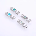 Silver I Love U jewelry connector with heart opal and white cubic zirconia for DIY - White Gold Mixed
