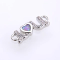 Silver love connector charm with opal heart and cubic zirconia for DIY jewelry - LOVE/LU Style (Pink Opal) / Approx 17*6*2.5mm / Silver Pink