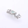 Detailed close-up of opal heart LOVE connector with micro-pave cubic zirconia settings - LOVE Letter Style (White Opal) / Approx 17*6*2.5mm / Silver White